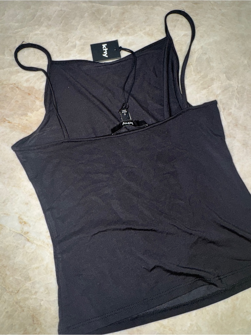 Women's Black Spaghetti Strap Tank Top - KHY